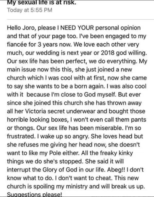 This Unusual Thing Happened to Our S*x Life When She Became Born Again - Man Opens Up